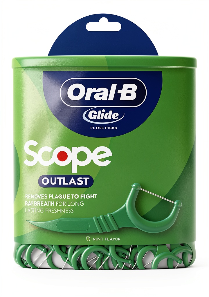 Installing Oral‑B Glide Scope Floss Picks Effective Cleaning Freshness on a bathroom counter